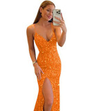 Luxury Sequin Strap Deep V Neck Low Back Formal Party Evening Dress（Processing time need 3-6 days）