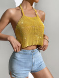 Sexy Nightclub Metallic Sparkling Diamonds Low Back Square Neck Camisole