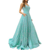 Luxury Sequin Prom Dress Side Slit Glitter Long A Line Formal Party Evening Dress(process time 3-7days)