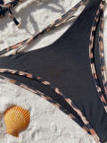 Women Low Back Sexy Patchwork Solid Color Bikini Two Piece Swimsuit
