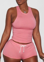 Plus Size Women's Solid Color Cotton Sports Tank Shorts Two Piece Set Plus Size Women's Solid Color Cotton Sports Tank Shorts Two Piece Set
