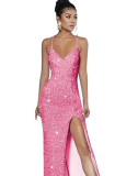 Sleeveless Backless Strap Red Deep V-Neck Sequin Dress（Processing time need 3-6 days）
