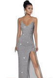 Sleeveless Backless Strap Red Deep V-Neck Sequin Dress（Processing time need 3-6 days）