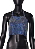 Sexy Nightclub Metallic Sparkling Diamonds Low Back Square Neck Camisole