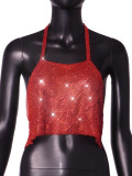 Sexy Nightclub Metallic Sparkling Diamonds Low Back Square Neck Camisole