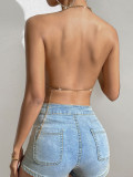 Sexy Nightclub Metallic Sparkling Diamonds Low Back Square Neck Camisole