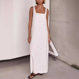 Spring Summer Square Neck Striped Fashion Sleeveless Dress