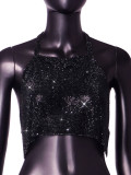 Sexy Nightclub Metallic Sparkling Diamonds Low Back Square Neck Camisole