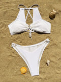 Women's Solid Color Mesh Patchwork Bikini Cover Up Skirt Three-Piece Swimsuit
