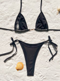 Exy Women Patchwork Lace-Up Two Piece Bikini Solid Color Swimsuit