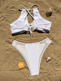 Women's Solid Color Mesh Patchwork Bikini Cover Up Skirt Three-Piece Swimsuit