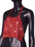 Sexy Nightclub Metallic Sparkling Diamonds Low Back Square Neck Camisole
