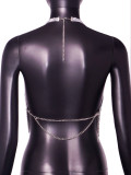 Sexy Nightclub Metallic Sparkling Diamonds Low Back Square Neck Camisole