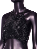 Sexy Nightclub Metallic Sparkling Diamonds Low Back Square Neck Camisole