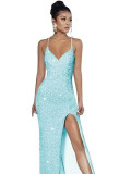 Sleeveless Backless Strap Red Deep V-Neck Sequin Dress（Processing time need 3-6 days）