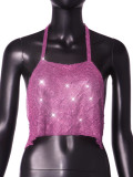 Sexy Nightclub Metallic Sparkling Diamonds Low Back Square Neck Camisole