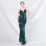 Luxury Sequin Strap Mermaid Gown Elegant Long Evening Dress