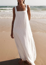 Spring Summer Square Neck Striped Fashion Sleeveless Dress Spring Summer Square Neck Striped Fashion Sleeveless Dress