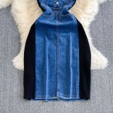 Women Short Sleeve Round Neck Denim Patchwork Casual dress