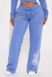 Women's Spring Autumn Print Tracksuit Long Sleeve Hooded Sports Two Piece Pants Set