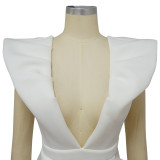 Women's Summer Sexy Deep V Short Sleeve Low Back Solid Color Dress