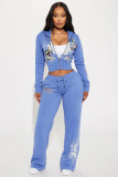 Women's Spring Autumn Print Tracksuit Long Sleeve Hooded Sports Two Piece Pants Set