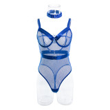 Women mesh mesh metal Halter Neck Bodysuit sexy lingerie two-piece set