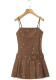 Women Summer French sexy belted pleated printed suspender dress