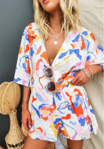 Women Turndown Collar Shirt and Shorts Casual Two-piece Set