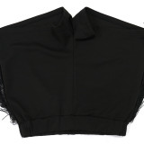 Fashionable Casual Solid Color Tassel Feminine Round Neck Top And Shorts Two-Piece Set
