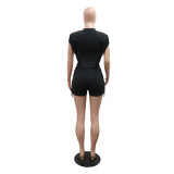 Fashionable Casual Solid Color Tassel Feminine Round Neck Top And Shorts Two-Piece Set