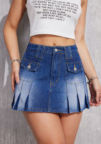 Women Pleated Denim Skirt