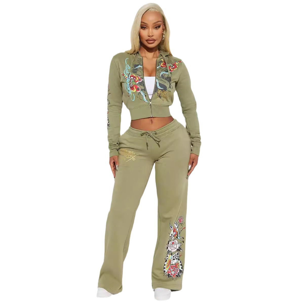 Women Print Hoodies Top and Pant Two-piece Set