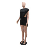 Fashionable Casual Solid Color Tassel Feminine Round Neck Top And Shorts Two-Piece Set