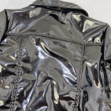 Women's Turndown Collar Pu Long Sleeve Women's Single Breasted Leather Jacket