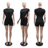 Fashionable Casual Solid Color Tassel Feminine Round Neck Top And Shorts Two-Piece Set