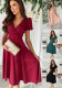 Women Career Solid V neck Puff Sleeve Dress