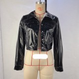 Women's Turndown Collar Pu Long Sleeve Women's Single Breasted Leather Jacket
