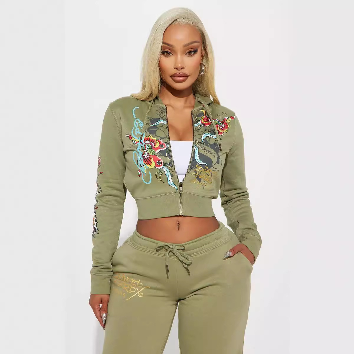 Women Print Hoodies Top and Pant Two-piece Set