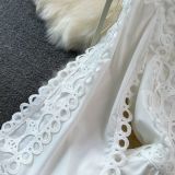 Spring Autumn Retro Chic Lantern Long Sleeve Lace Hollow Patchwork Round Neck Slim Waist Casual Dress