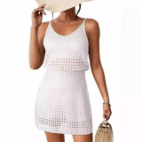Sexy Knitting Strap Slim Waist Hollow Beach Dress