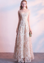 Formal Party Long Gown Wedding Chic Lace Champagne Evening Dress（Processing time need 3-6 days）
