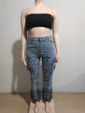 Women's Street Fashion Multi-Pocket Denim Pants