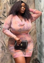 Women's Printed Long Sleeve Bodycon Dress