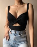Women's Vest Top Knot Elastic Lace V-Neck Low Back Strap Summer Camisole