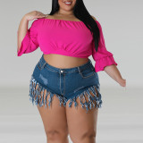 Plus Size Women's Denim Fringed Shorts