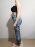 Women's Street Fashion Multi-Pocket Denim Pants