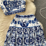 Women Summer Printed Camisole + Skirt Two-piece Set