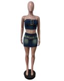 Summer Strapless Belt Elastic Denim Skirt Set