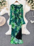 Long-Sleeved Square Neck Chic Slim Spring Autumn Dress
